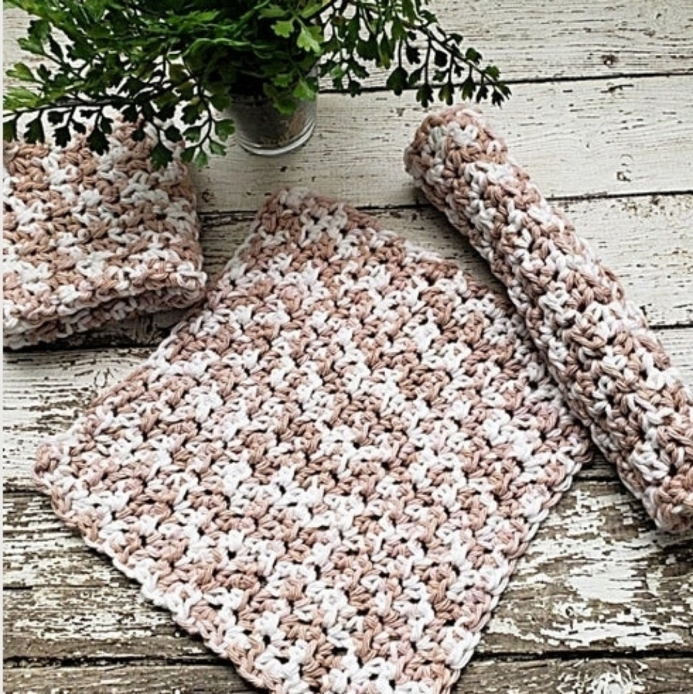 Beige Dish Cloths Cotton Set of 3 Reusable Handmade USA